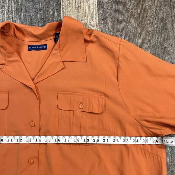 Karen Scott II Short Sleeve Button Down Orange Lightweight Blouse Size 2X - Picture 11 of 13